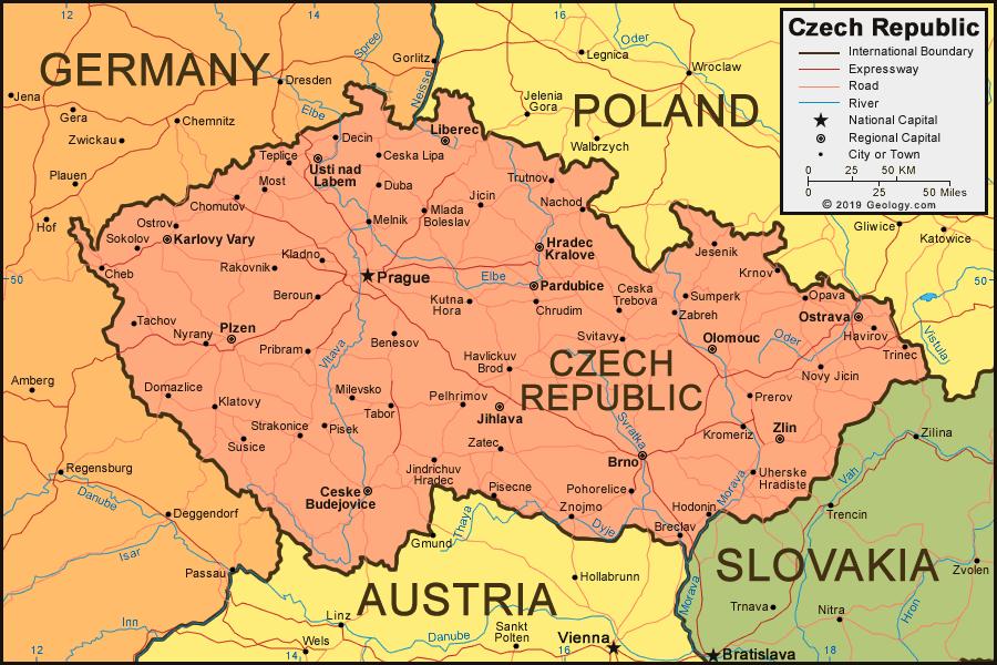 地図 チェコ（チェコスロバキア） 周辺国 